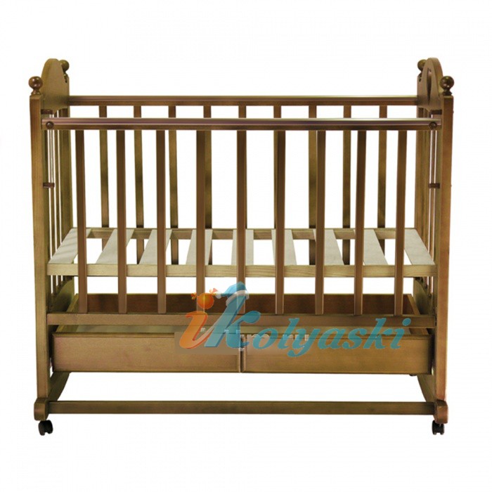 Детская кроватка для новорожденных Марьяна-2, колесо-качалка, с ящиками, цвет орех 120х60 см