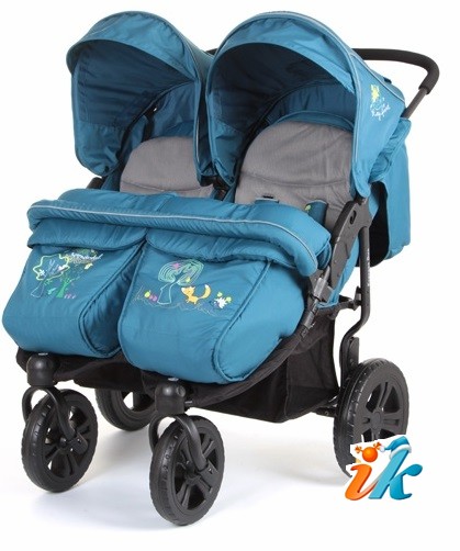 Детская коляска для двойни Mobility One  P5370 Exspress Duo, Мобилити Ван Прогулочная Коляска для двойняшек, коляска для близнецов, для погодок, трехколесная коляска для двойни, цвет голубой
