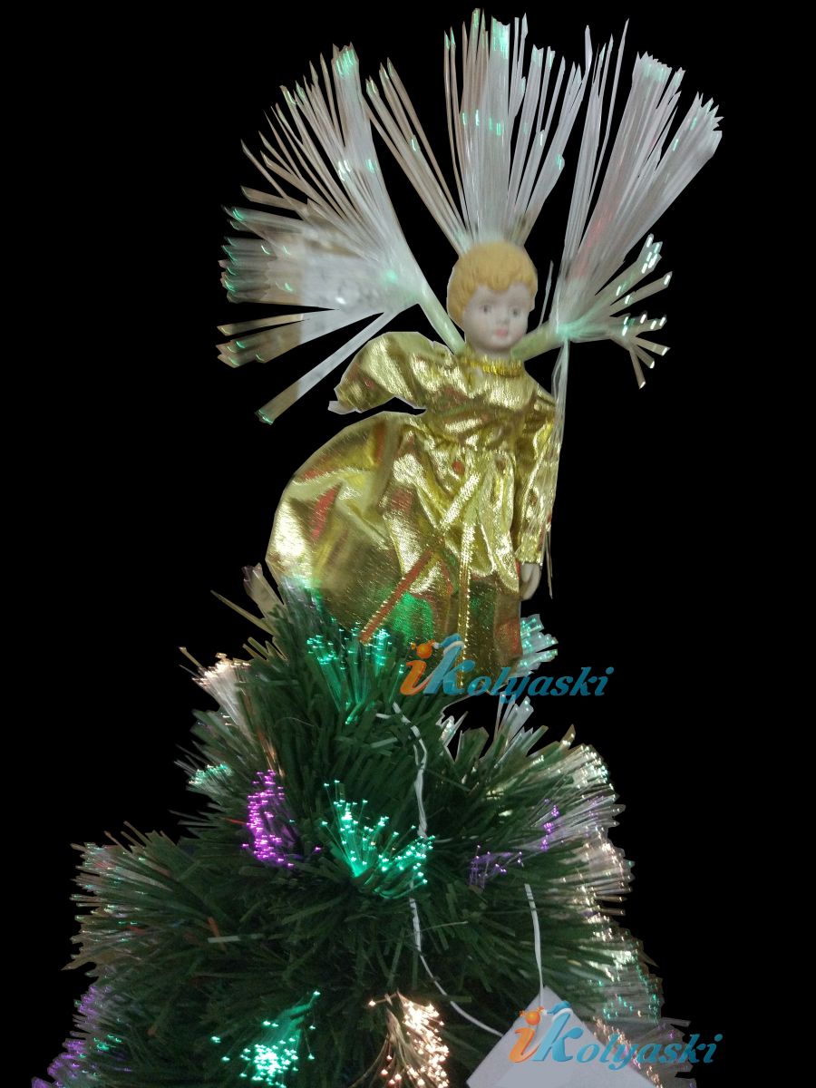  Новогодняя оптоволоконная елка Ангелочек, 120 см, елка оптиковолоконная, верхушка Ангел в золотом одеянии, ёлка со светящимися иголками, елка-световод, фирма Gifttree Crafts Company, США