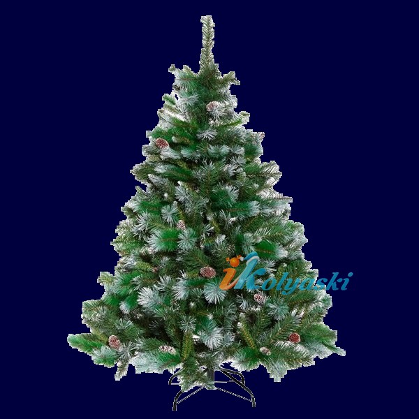 Новогодняя искусственная елка Сибирская красавица с инеем и натуральными шишками, 150 см, 483 ветки, подставка металл. 