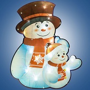 Новогодняя электрогирлянда-панно блестящее снеговик со снеговичком 0.37х 0.45 м, 30 светодиодных ламп. LED, белый кабель 1. 5 м до розетки, артикул Е96355