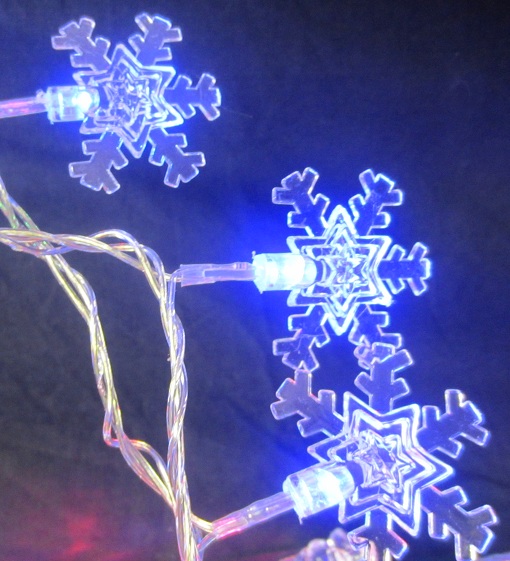 Новогодняя электрическая гирлянда на елку, электрогирлянда СНЕЖИНКИ LED, 36 ламп, синих светодиодов,  220 V, артикул Е80003, фирма Snowmen, Канада. Елочная гирлянда Снежинки, елочные гирлянды купить, купить гирлянду на елку