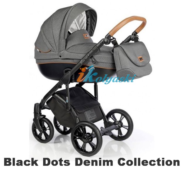 Roan Bass Soft LE 2 в 1, Denim Collection,Детская коляска для новорожденных, на поворотных колесах,  цвет Black Dots