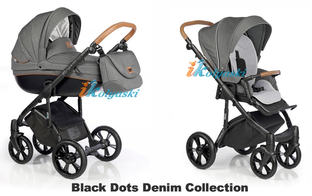 Roan Bass Soft LE 2 в 1, Denim Collection, Детская коляска для новорожденных, на поворотных колесах,  цвет Black Dots