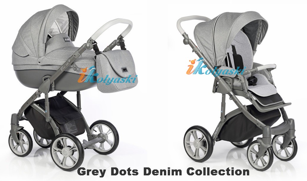 Roan Bass Soft LE 2 в 1, Denim Collection, Детская коляска для новорожденных, на поворотных колесах,  цвет Grey Dots