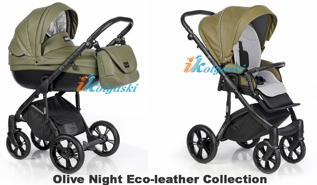 коляска для новорожденных Roan Bass Soft LE 3 в 1 Eco-Leather Collection цвет Olive Night