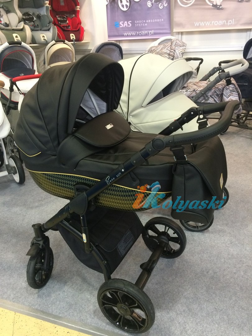 Roan Bass Soft LE 2 в 1, Eco-Leather Collection, Детская коляска для новорожденных, на поворотных колесах,  цвет Golden Black