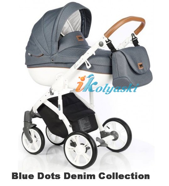 Roan Bass Soft LE 2 в 1, Denim Collection,Детская коляска для новорожденных, на поворотных колесах,  цвет Blue Dots