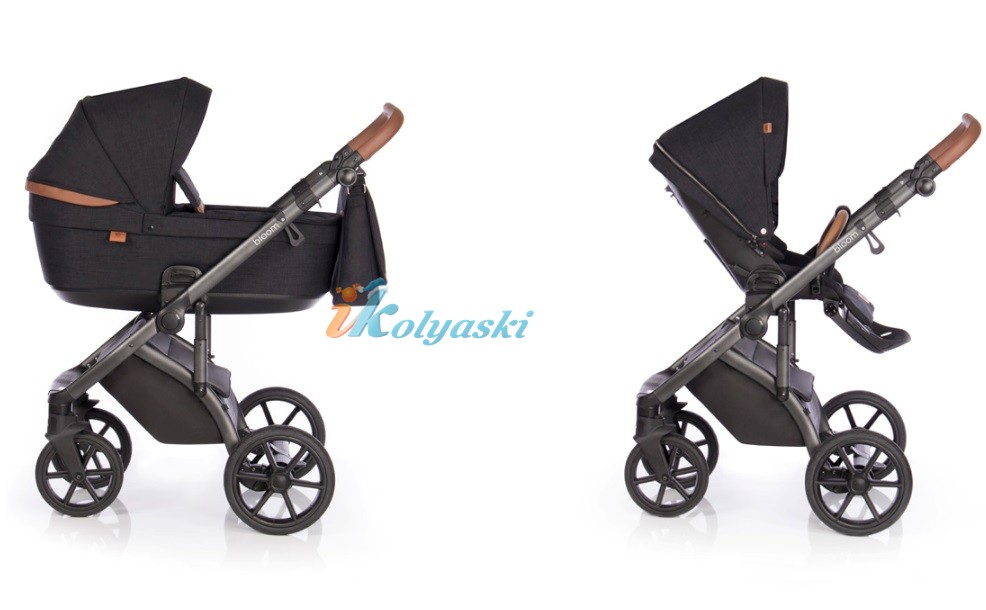 Roan Bloom 3 в 1 детская коляска для новорожденного на гелиевых бескамерных поворотных колесах с прогулочным блоком и автокреслом, цвет Night Trip