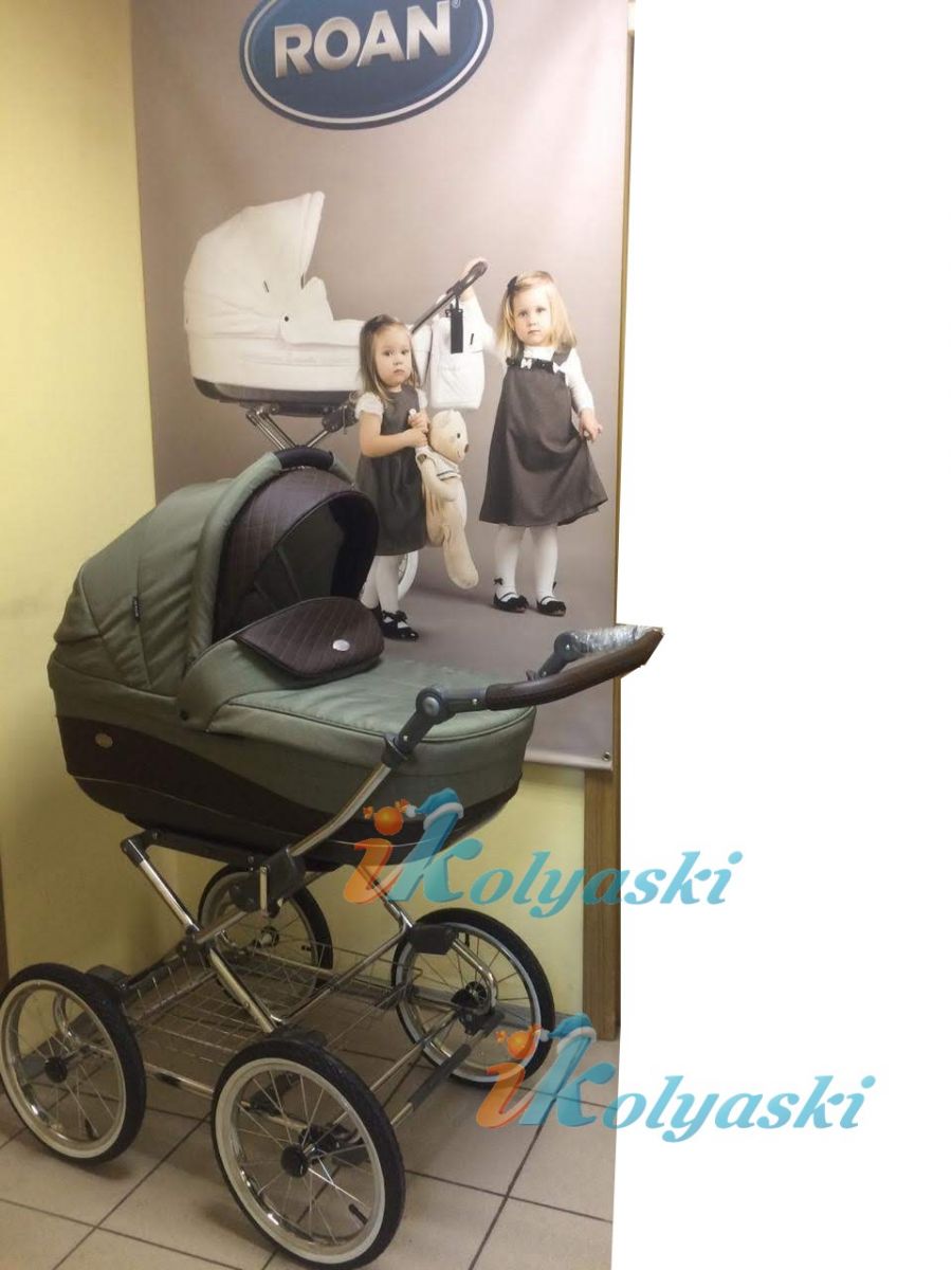 Детская коляска для новорожденных Roan Emma Chrome 3 в 1, Роан Эмма Хром 14 дюймовые дутые колеса, ЦВЕТ OLIVE GARDEN