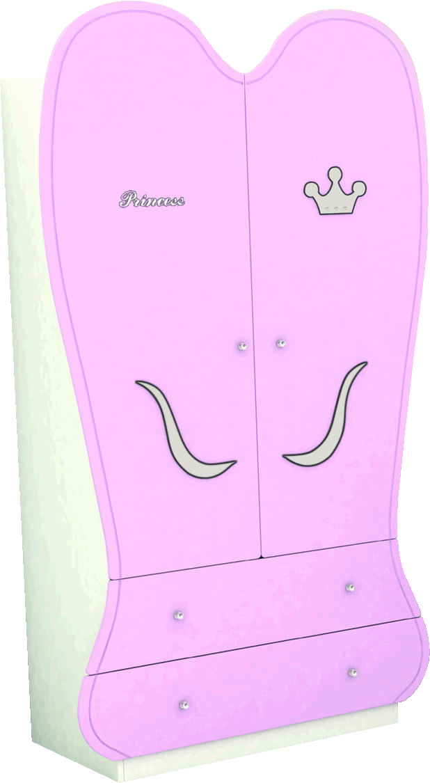  Шкаф для одежды, двустворчатый, с ящиками, фигурные дверцы в виде сердечка, Серия Любимая Принцесса,  материал МДФ