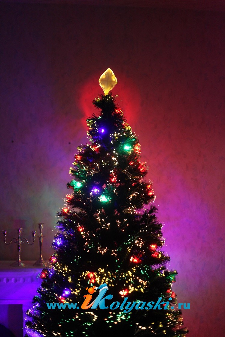 Новогодняя оптоволоконная светодиодная елка световод FIESTA ФИЕСТА 150 см, 448 ветка, разноцветные LED светодиоды 48 шт., верхушка кристалл льда, фирма Gifttree Crafts Company, США