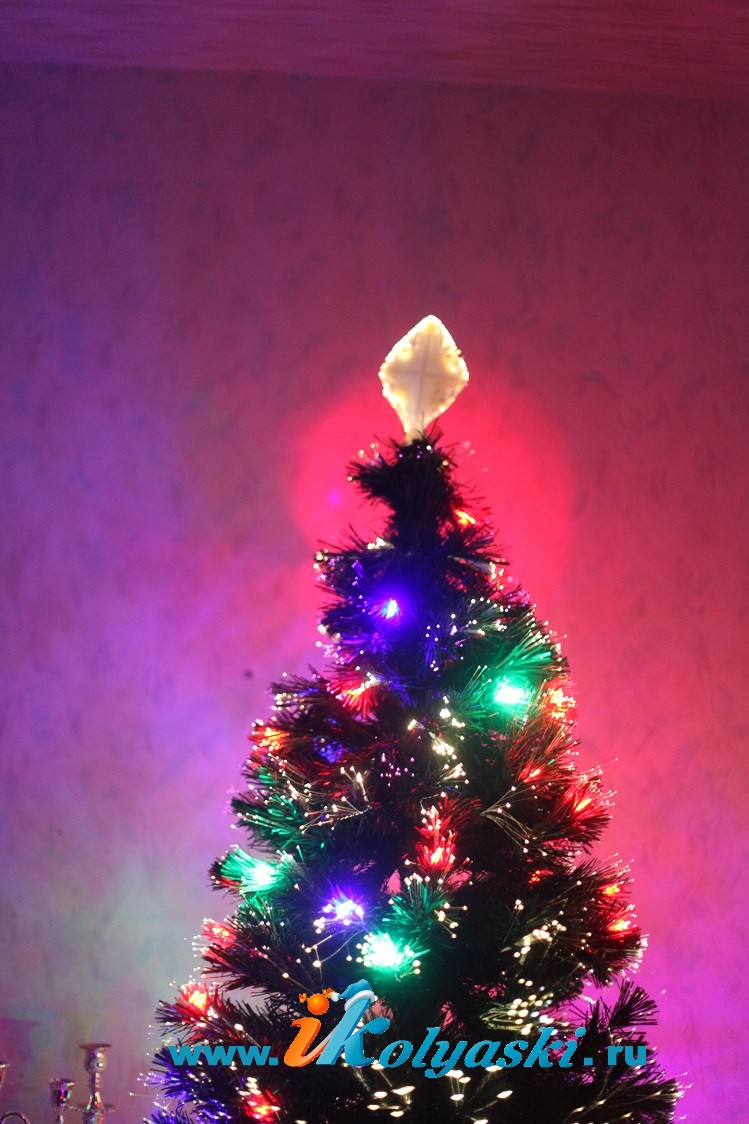 Новогодняя оптоволоконная светодиодная елка световод FIESTA ФИЕСТА 150 см, 448 ветка, разноцветные LED светодиоды 48 шт., верхушка кристалл льда, фирма Gifttree Crafts Company, США