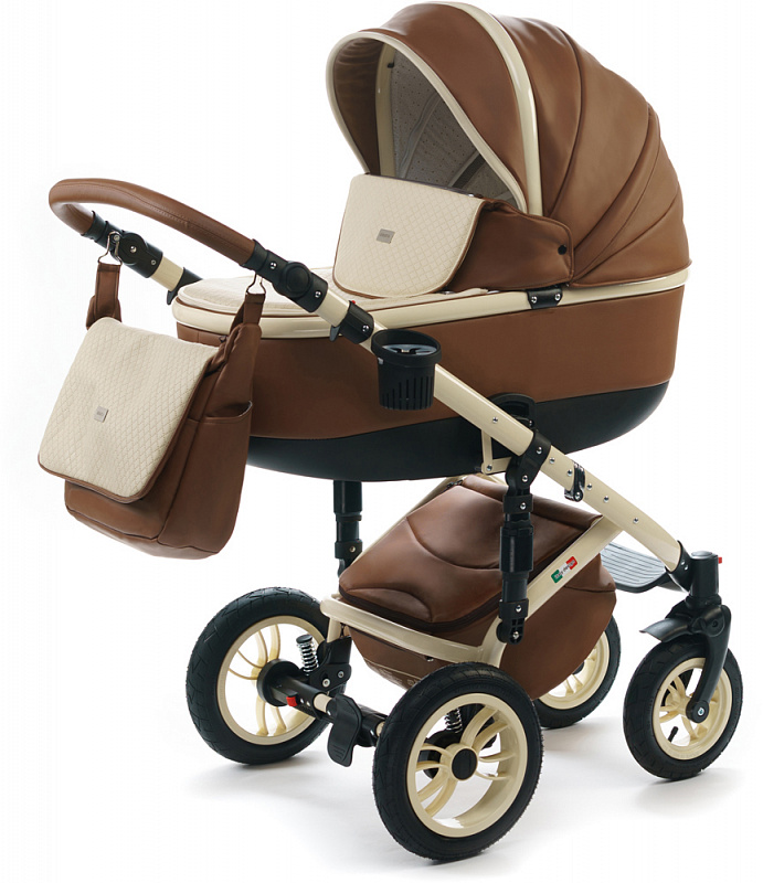 Детская коляска Vikalex Grata 3 в 1,  коляска для новорожденных, экокожа, Италия, цвет Leather Cappuccino