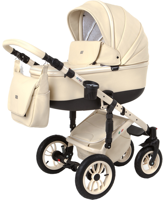 Детская коляска Vikalex Grata 3 в 1,  коляска для новорожденных, экокожа, Италия, цвет Leather Ecru