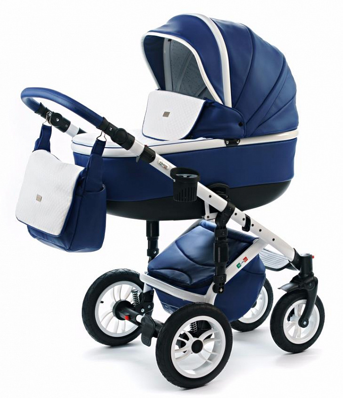 Детская коляска Vikalex Grata 3 в 1,  коляска для новорожденных, экокожа, Италия, цвет Leather Navy Blue