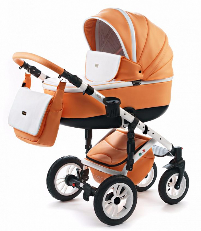 Детская коляска Vikalex Grata 3 в 1,  коляска для новорожденных, экокожа, Италия, цвет Leather Peach Orange