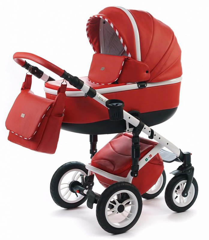 Детская коляска Vikalex Grata 3 в 1,  коляска для новорожденных, экокожа, Италия, цвет Leather Red