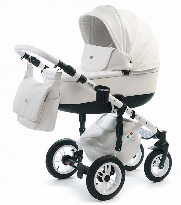 Детская коляска Vikalex Grata 3 в 1,  коляска для новорожденных, экокожа, Италия, цвет Leather White