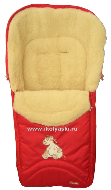 Зимний Конверт для новорождённых WOMAR с аппликацией, конверт из овчины, натуральная шерсть, зимний конверт в коляску,  ЦВЕТ КРАСНЫЙ, Польша
